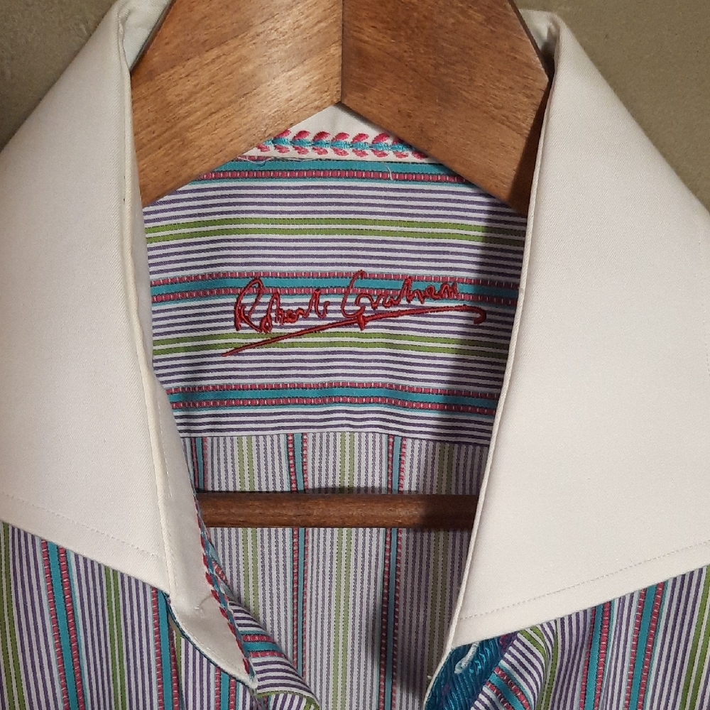 Robert Graham Multicolor Striped Shirt with White Collar